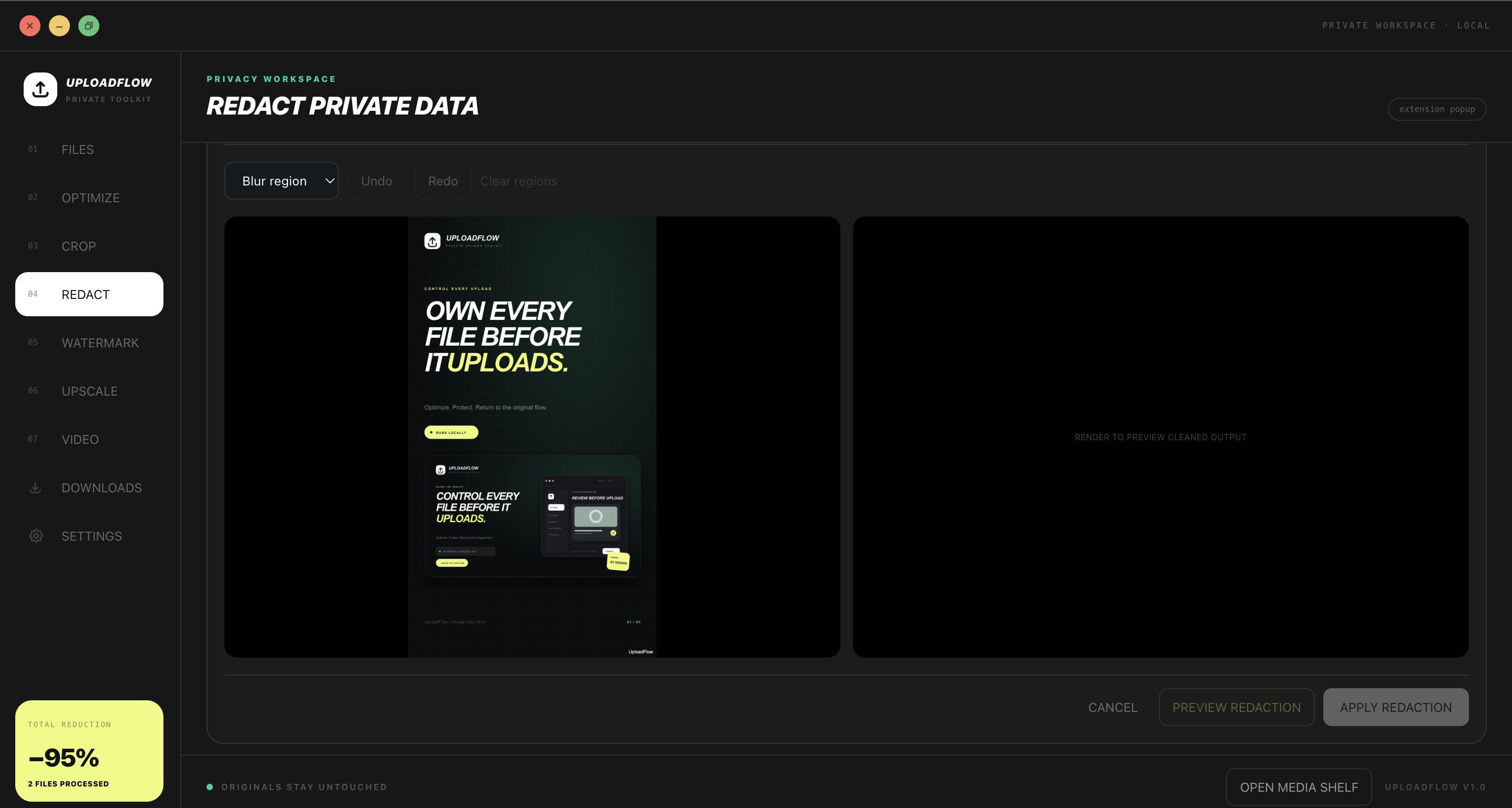 Redact private regions shown in UploadFlow