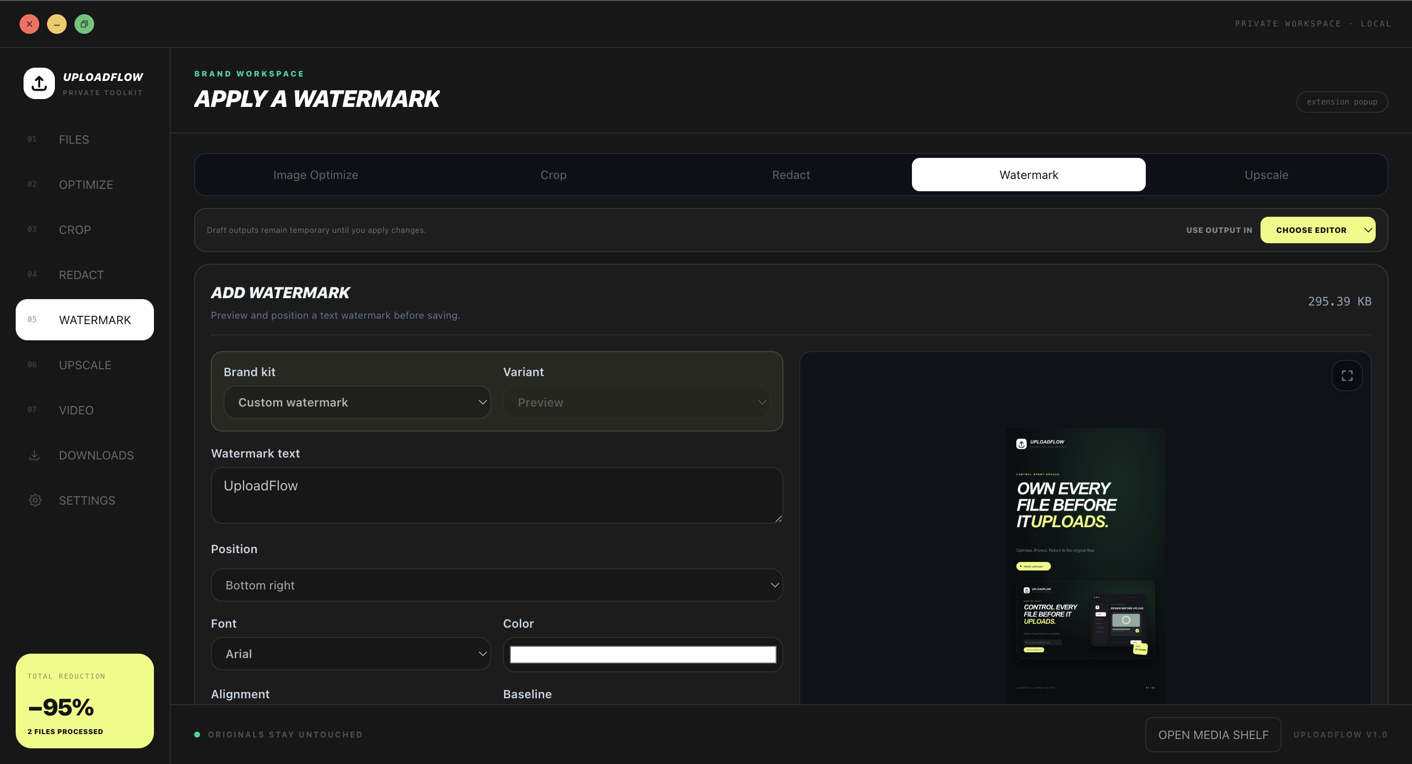 Apply a reusable watermark shown in UploadFlow